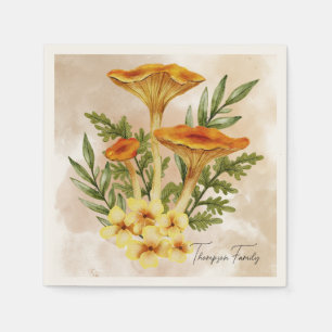 Monogram Elegant vintage mushrooms Brown Dinner Napkin