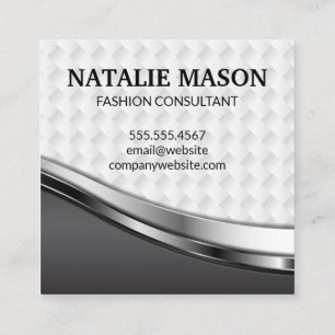 Monogram Elegant Weave Pattern Metallic Square Business Card