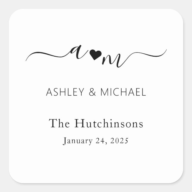 Monogram Elegant Wedding Square Sticker (Front)