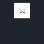 Monogram Elegant White Black Personal Canvas Print<br><div class="desc">An elegant monogram with your personal name.
the background is white with your name in a modern black script font. 
Your initial is in a soft grey colour.</div>