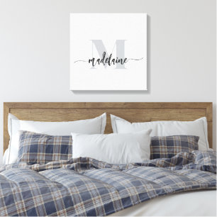 Monogram Elegant White Black Personal Canvas Print