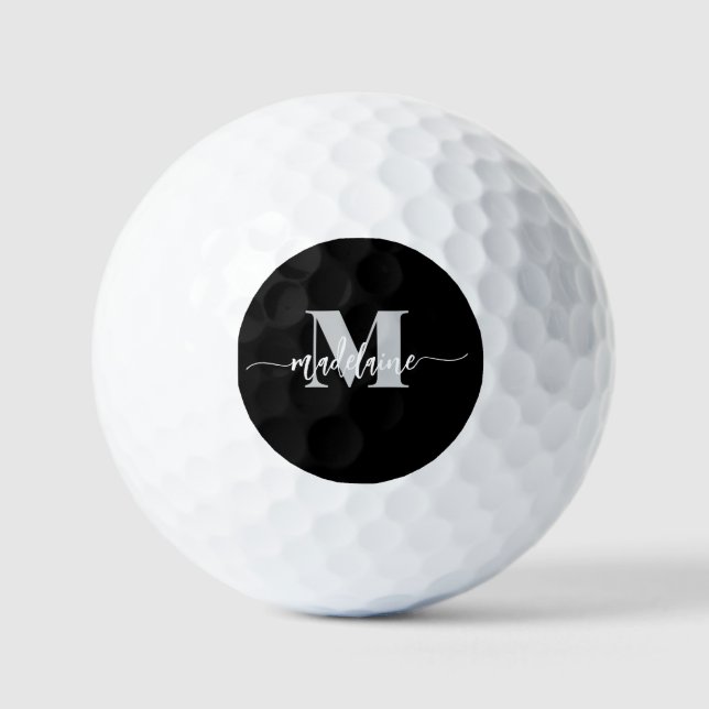 Monogram Elegant White Black Personal Golf Balls (Front)