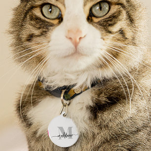 Monogram Elegant White Black Personal Pet Tag