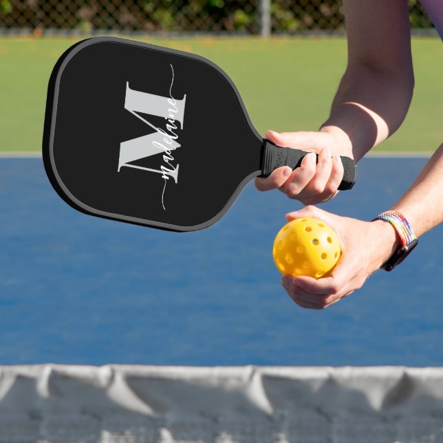 Monogram Elegant White Black Personal Pickleball Paddle (Insitu)