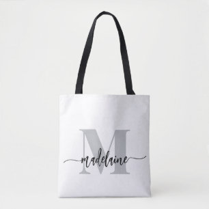Monogram Elegant White Black  Tote Bag
