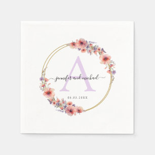 Monogram, elegant, wildflower, circle wedding  napkin