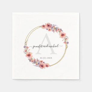 Monogram, elegant, wildflower, circle wedding  napkin