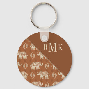 Monogram   Elephant Orange Caravan Pattern Key Ring