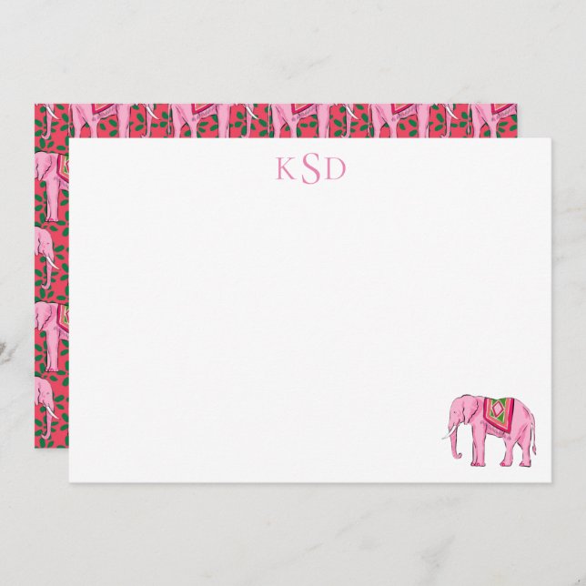 Monogram Elephant Print Stationary Invitation (Front/Back)