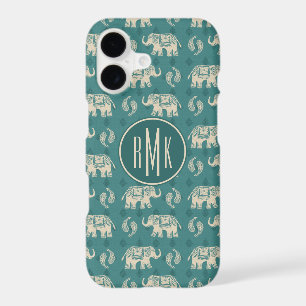 Monogram Elephant Teal Caravan Pattern