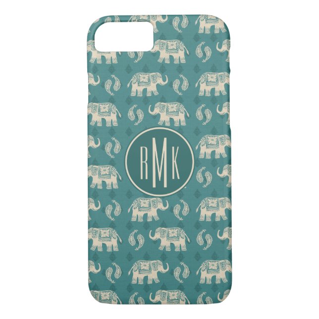 Monogram | Elephant Teal Caravan Pattern Case-Mate iPhone Case (Back)