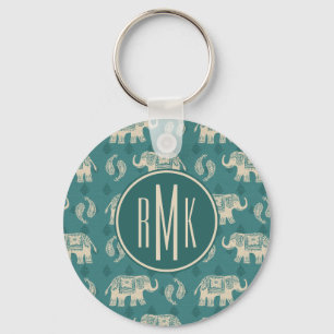 Monogram   Elephant Teal Caravan Pattern Key Ring
