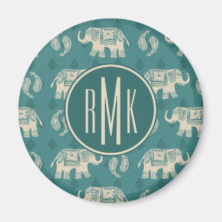 Monogram | Elephant Teal Caravan Pattern Magnet