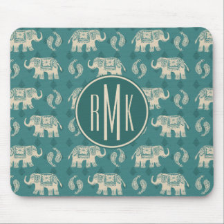 Monogram | Elephant Teal Caravan Pattern Mouse Pad
