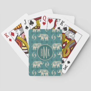 Monogram   Elephant Teal Caravan Pattern Playing Cards