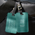 Monogram Emerald Green Brushed Metal Luggage Tag<br><div class="desc">Personalised Monogram Emerald Green Brushed Metal Luggage Tag.</div>