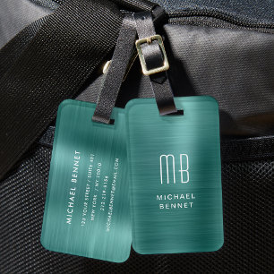 Monogram Emerald Green Brushed Metal Luggage Tag