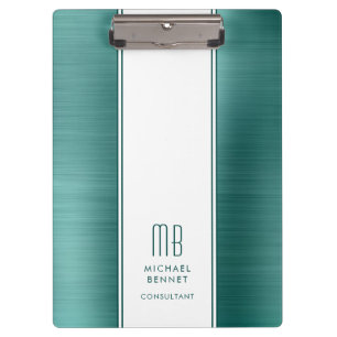 Monogram Emerald Green Brushed Metallic Business Clipboard