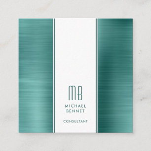 Monogram Emerald Green Metallic Foil Consultant Square Business Card