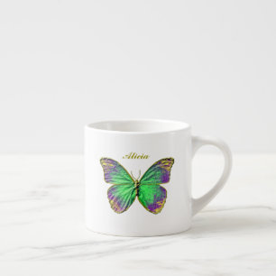 Monogram Emerald Purple Butterfly Espresso Mug
