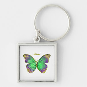 Monogram Emerald Purple Gold Butterfly Keychain