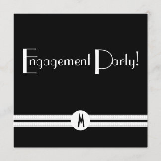 Monogram Engagement in Black and White Art Deco Invitation