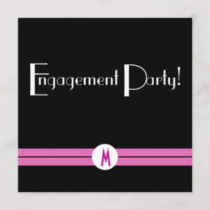 Monogram Engagement  Party Black White Pink Deco Invitation