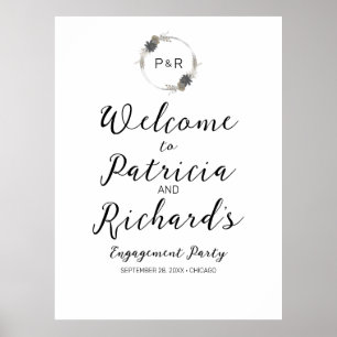 Monogram Engagement Party Welcome Sign Board