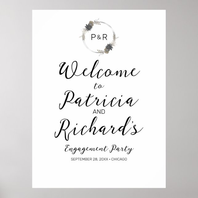 Monogram Engagement Party Welcome Sign Board (Front)