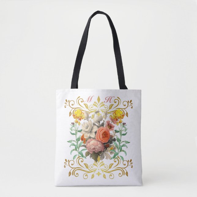 Monogram English Garden Vintage Floral  Tote Bag (Front)