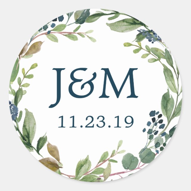 Monogram Envelope Seals Greenery Navy (Front)