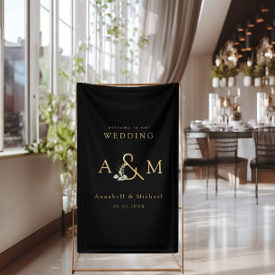 Monogram, Eucalyptus Ampersand, Black & Gold Banner