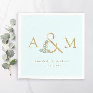 Monogram, Eucalyptus Ampersand, Blue & Gold  Napkin