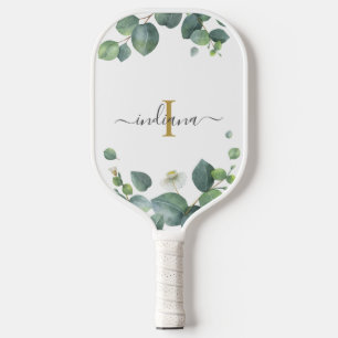Monogram Eucalyptus Botanical Initial Name Pickleball Paddle