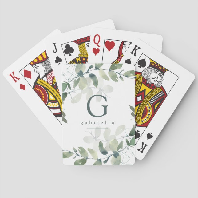 Monogram Eucalyptus Botanical Playing Cards (Back)