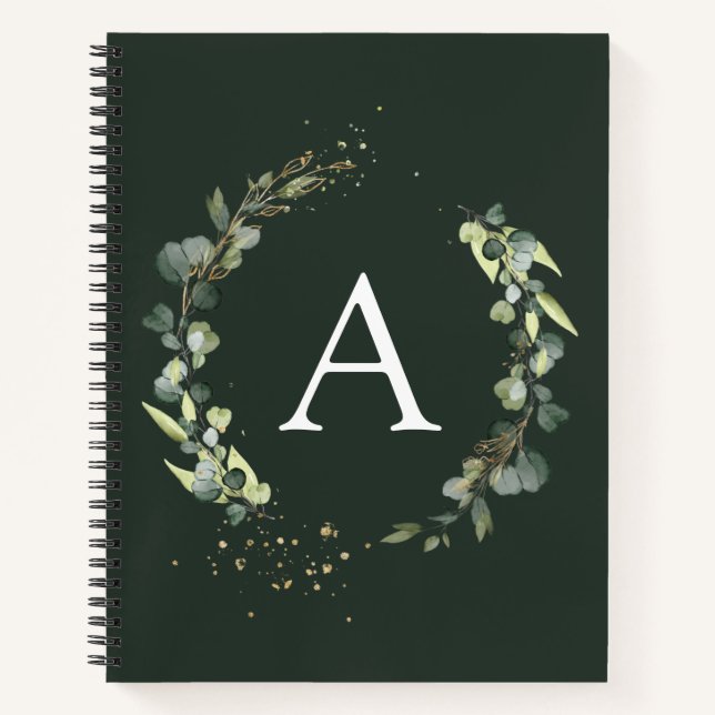 Monogram Eucalyptus Emerald Green Botanical Notebook (Front)
