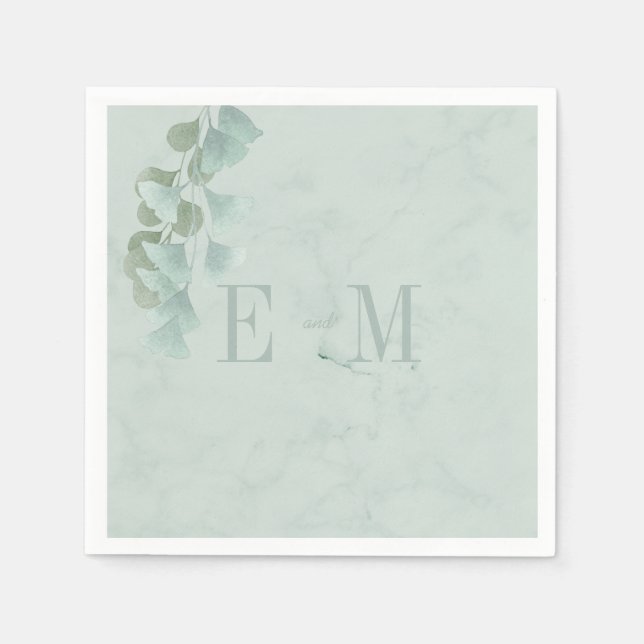 Monogram Eucalyptus Foliage Chic Wedding Napkin (Front)