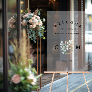 Monogram Eucalyptus greenery gold wedding welcome Acrylic Sign