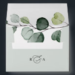 Monogram Eucalyptus Greenery w/ Return Address 5x7 Envelope<br><div class="desc">Designed to coordinate with our Boho Greenery wedding collection,  this customisable matching Invitation envelope features a coloured solid sage green envelope with black text and an elegant watercolor eucalyptus branch on the inside.</div>