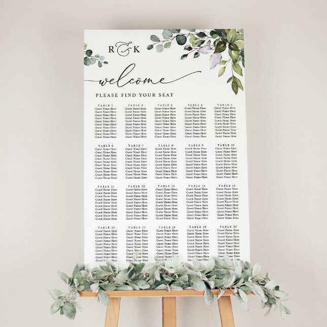Monogram Eucalyptus Greenery Wedding Seating Chart (Creator Uploaded)