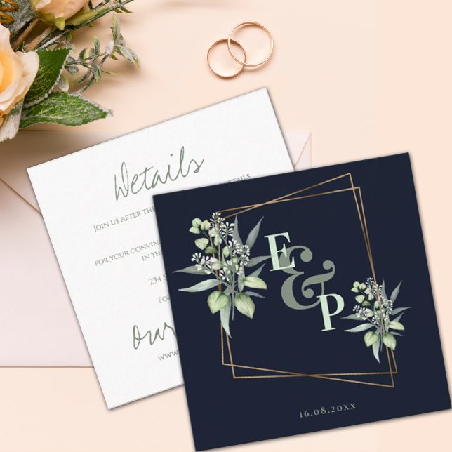 Monogram Eucalyptus Leaves Cute Greenery Wedding Enclosure Card (Creator Uploaded)