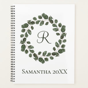 Monogram Eucalyptus Leaves Elegant Modern Planner