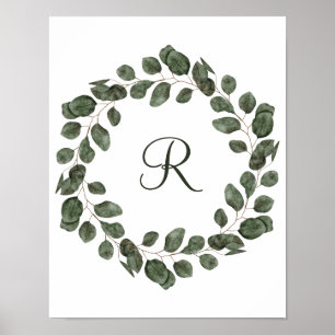 Monogram Eucalyptus Leaves Elegant Modern Poster
