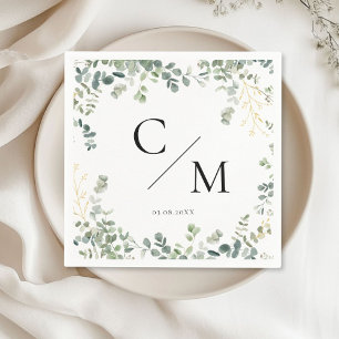Monogram Eucalyptus Wedding  Napkin