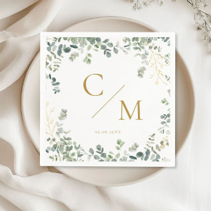 Monogram Eucalyptus Wedding  Napkin