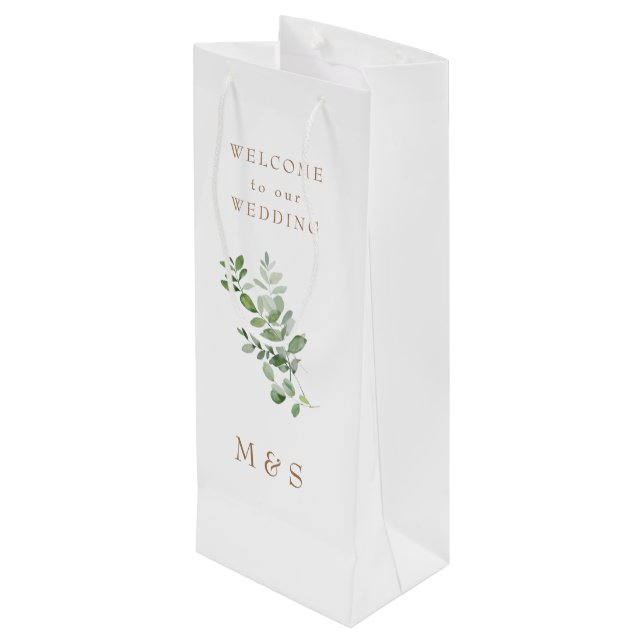 Monogram Eucalyptus Wedding Small Favour Gift Bag (Back Angled)