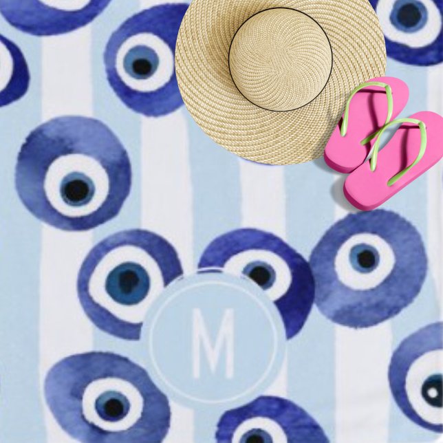 Monogram Evil Eye Nazar Trendy Holiday Beach Towel (The beach is calling! )