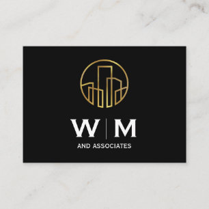 Monogram   Executive   Golden Buildings Icon Business Card