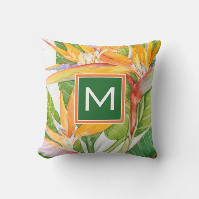 Monogram | Exotic Flowers Watercolor Cushion (Front)
