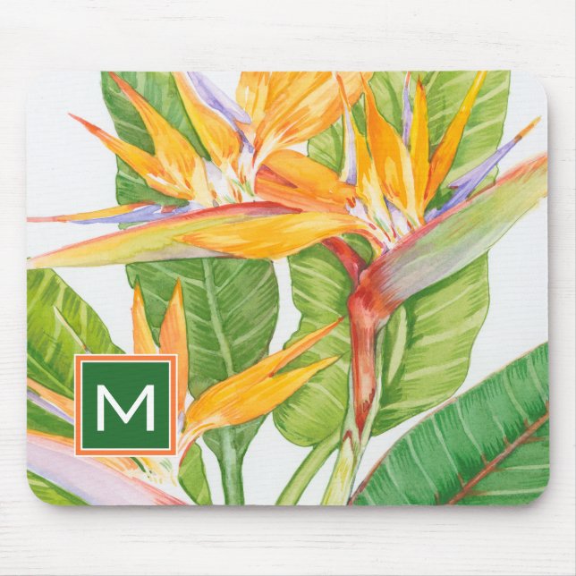 Monogram | Exotic Flowers Watercolor Mouse Pad (Front)